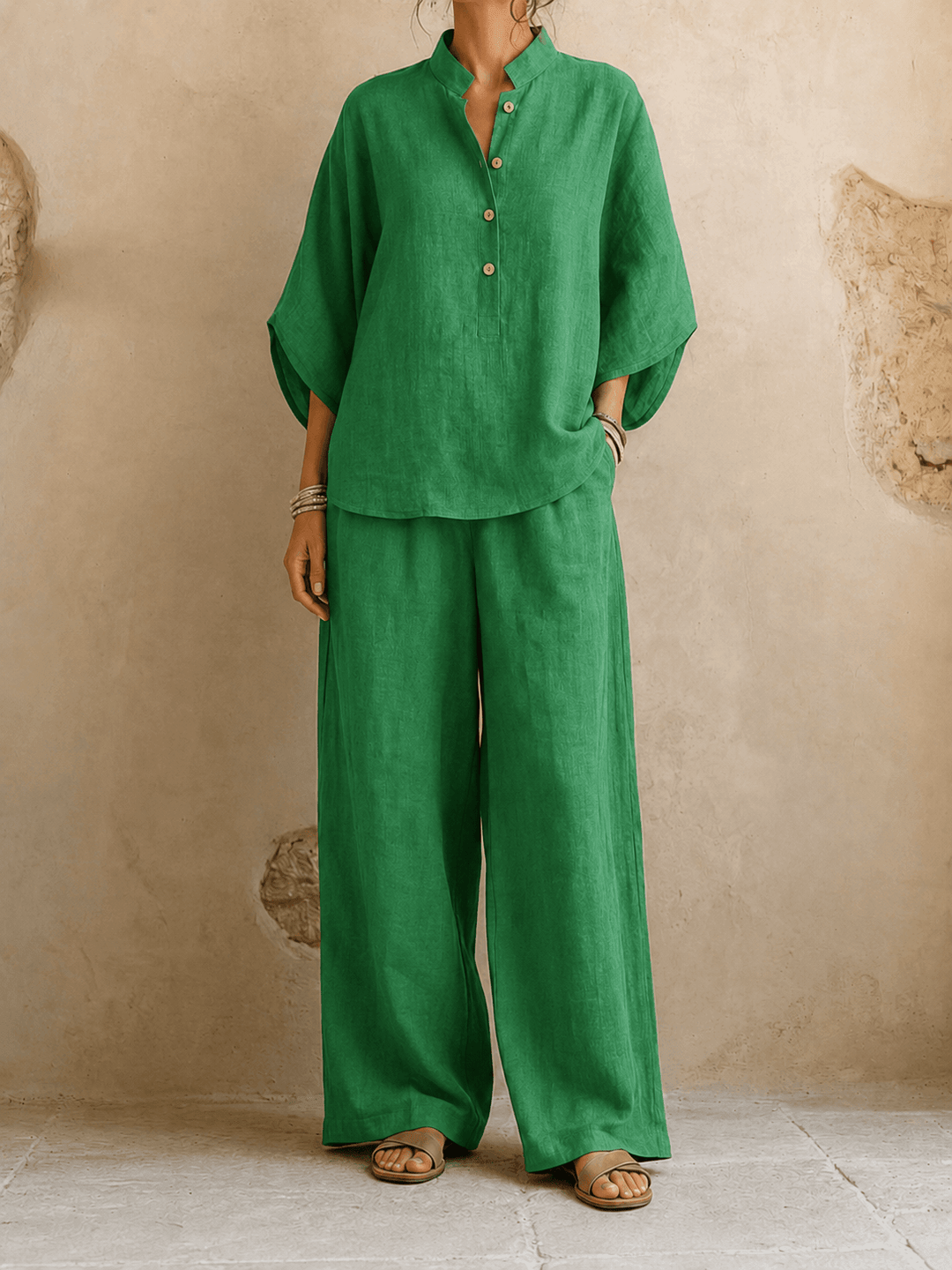 Maribel | Conjunto de blusa con mangas murciélago y pantalón de pierna ancha