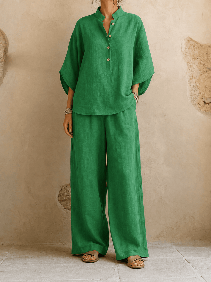 Maribel | Conjunto de blusa con mangas murciélago y pantalón de pierna ancha