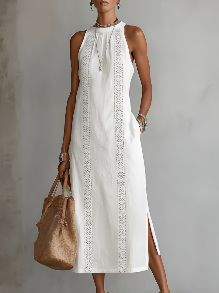 Cecile | Vestido Midi de Lino con Cuello Mao