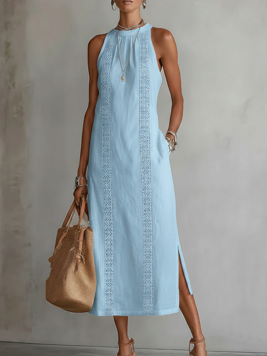 Cecile | Vestido Midi de Lino con Cuello Mao