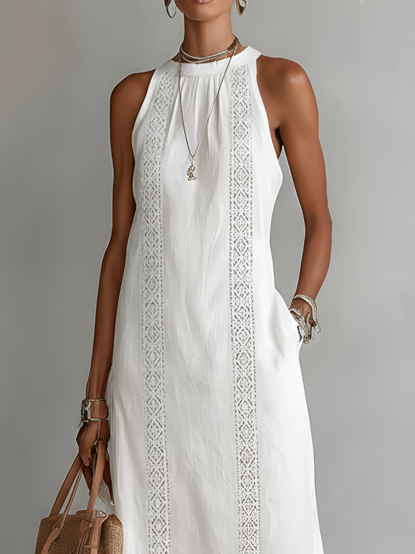 Cecile | Vestido Midi de Lino con Cuello Mao