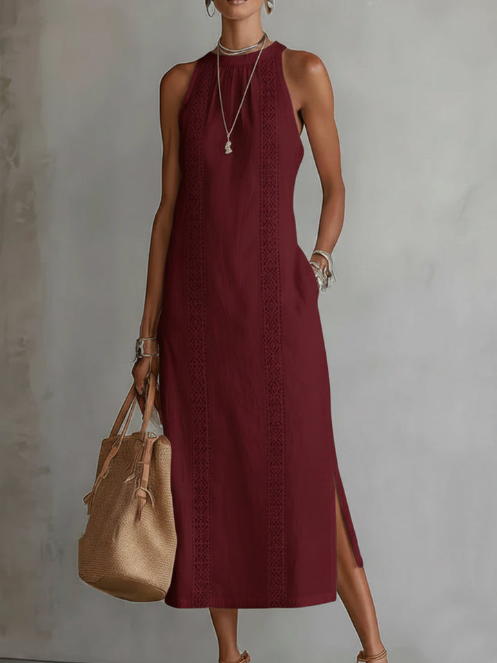 Cecile | Vestido Midi de Lino con Cuello Mao
