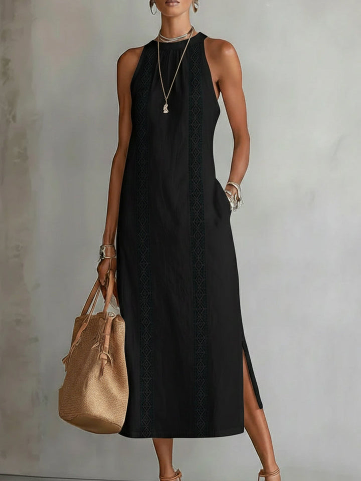 Cecile | Vestido Midi de Lino con Cuello Mao