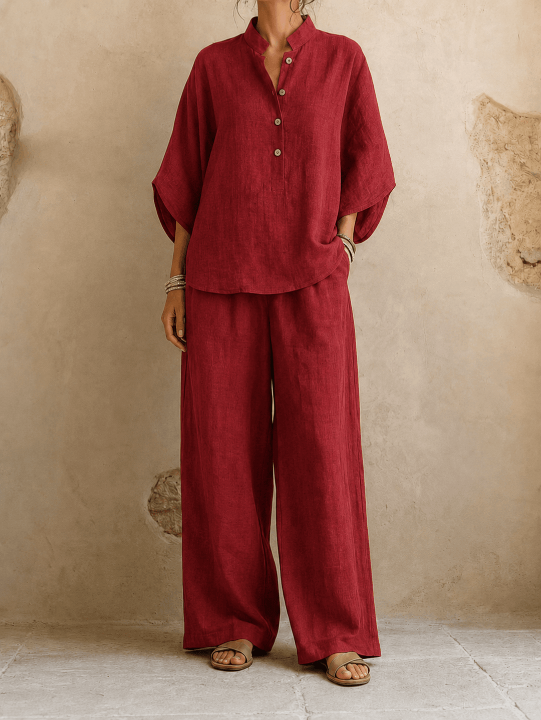 Maribel | Conjunto de blusa con mangas murciélago y pantalón de pierna ancha