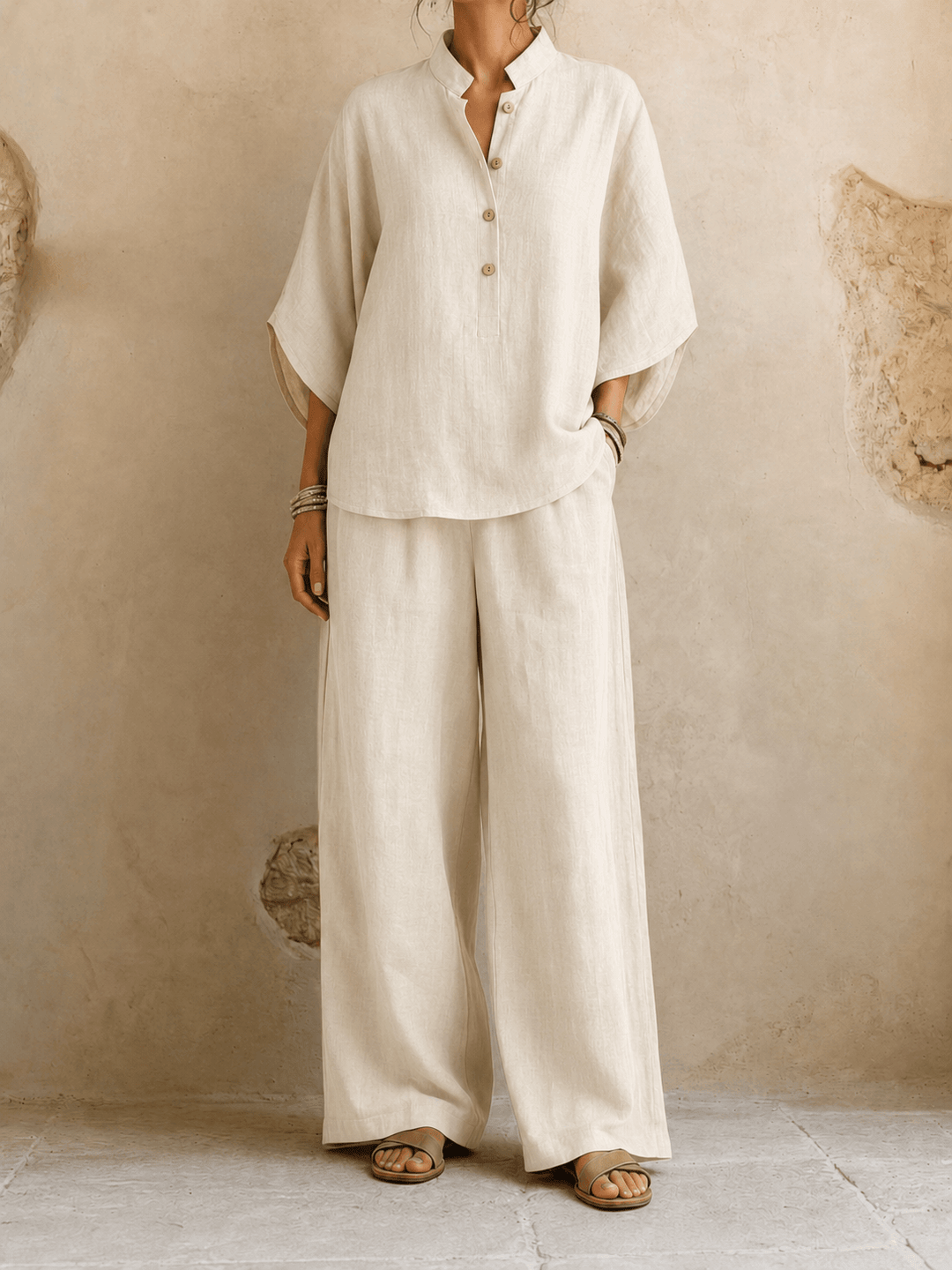 Maribel | Conjunto de blusa con mangas murciélago y pantalón de pierna ancha
