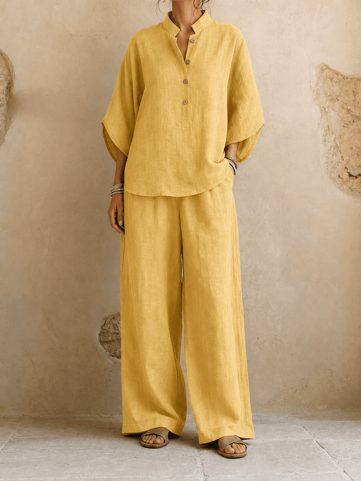 Maribel | Conjunto de blusa con mangas murciélago y pantalón de pierna ancha